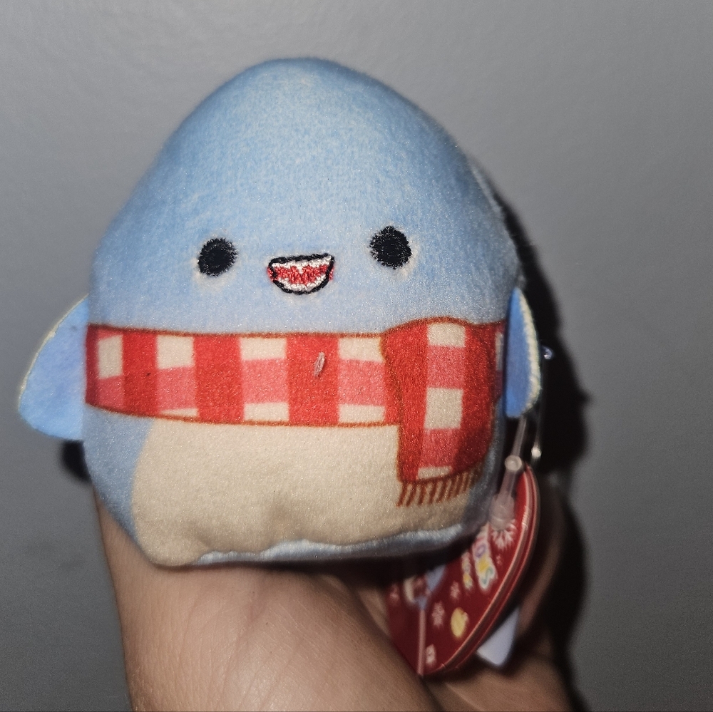 NWT Squishmallows Rey The Shark with Red Scarf Micromallow Winter Holiday